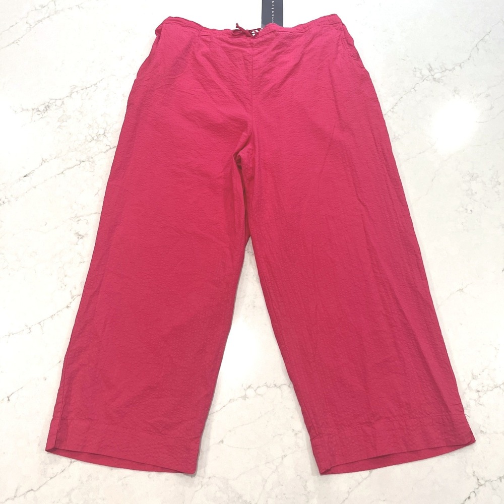 Bryn Walker NEW XL Crop Wide Leg Pull On Pants 100% Cotton Hot Pink Coastal USA